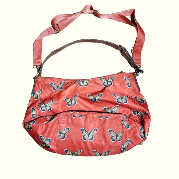Franco Sarto Orange Butterfly Nylon Crossbody Shoulder Messenger Bag 14"X10"X6" - Picture 2 of 10